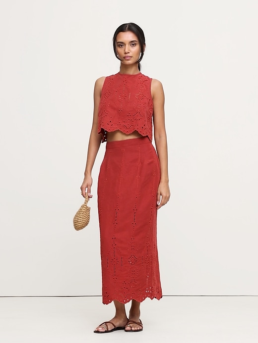 ★ PISCESS★ Eyelet Punching Sleeveless Top Red 5007216695 PISCESS Eyelet Punching Sleeveless Top - Floral