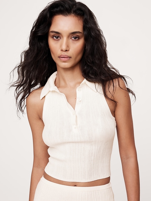 Oversized Cropped V-Neck Cotton Sweater