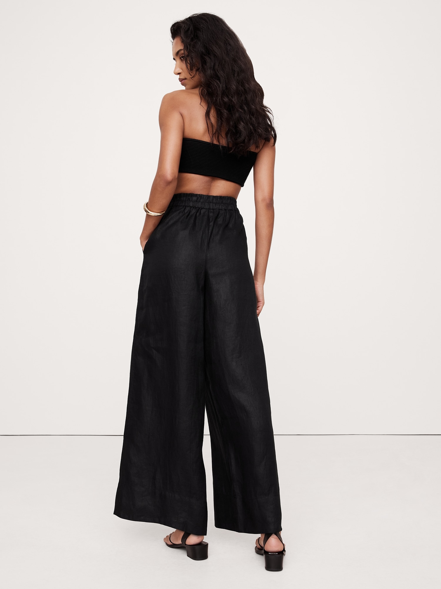 Wide-Leg Pull-On Linen Ankle Pant
