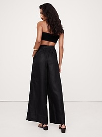 Wide-Leg Pull-On Linen Ankle Pant