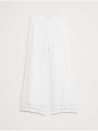 Mid-Rise Kick-Flare Lace-Trim Linen Ankle Pant