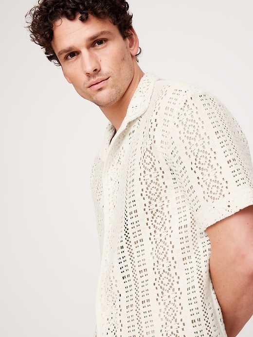トップス LEINWANDE Olive crochet shirts white Pre-order now