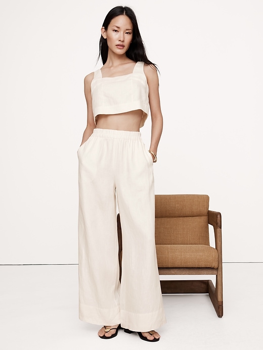 Linen Square-Neck Cropped Tank
