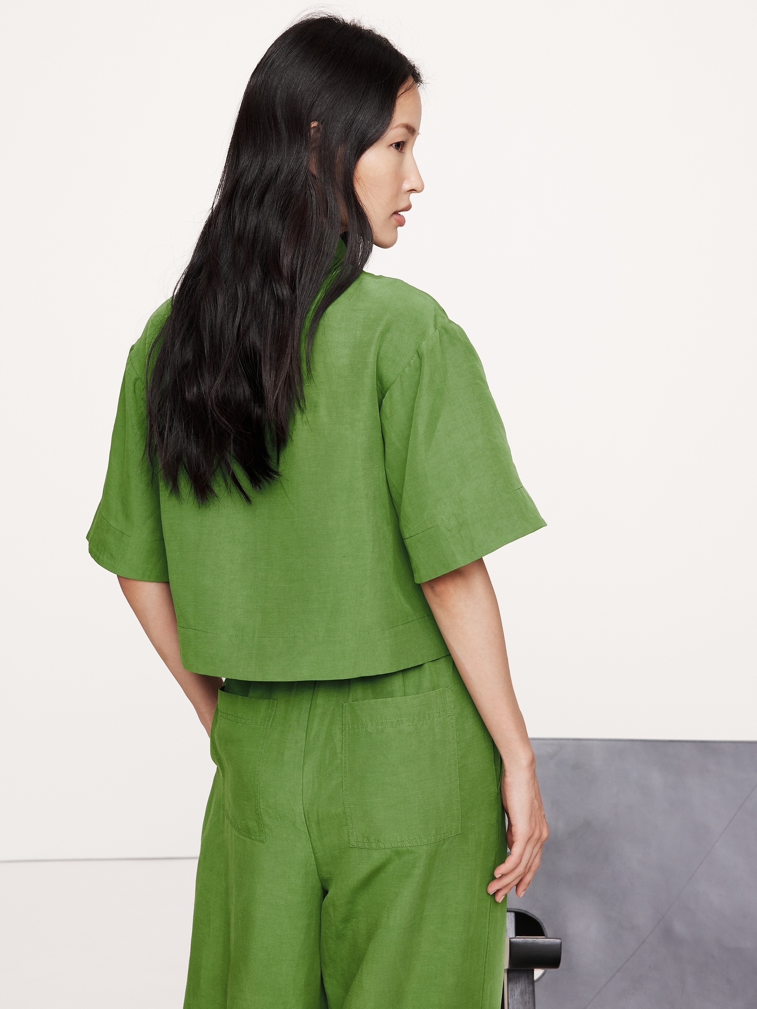 Embroidered Tencel™-Linen Tie-Front Top
