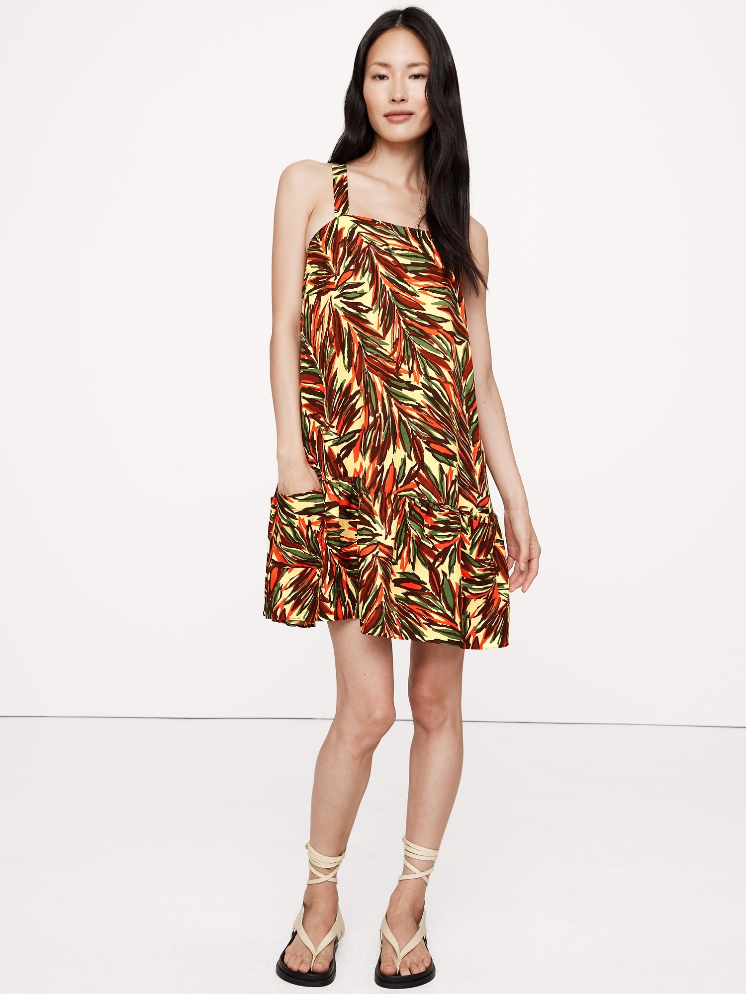 Viscose-Linen Flounce-Hem Mini Dress - Multi