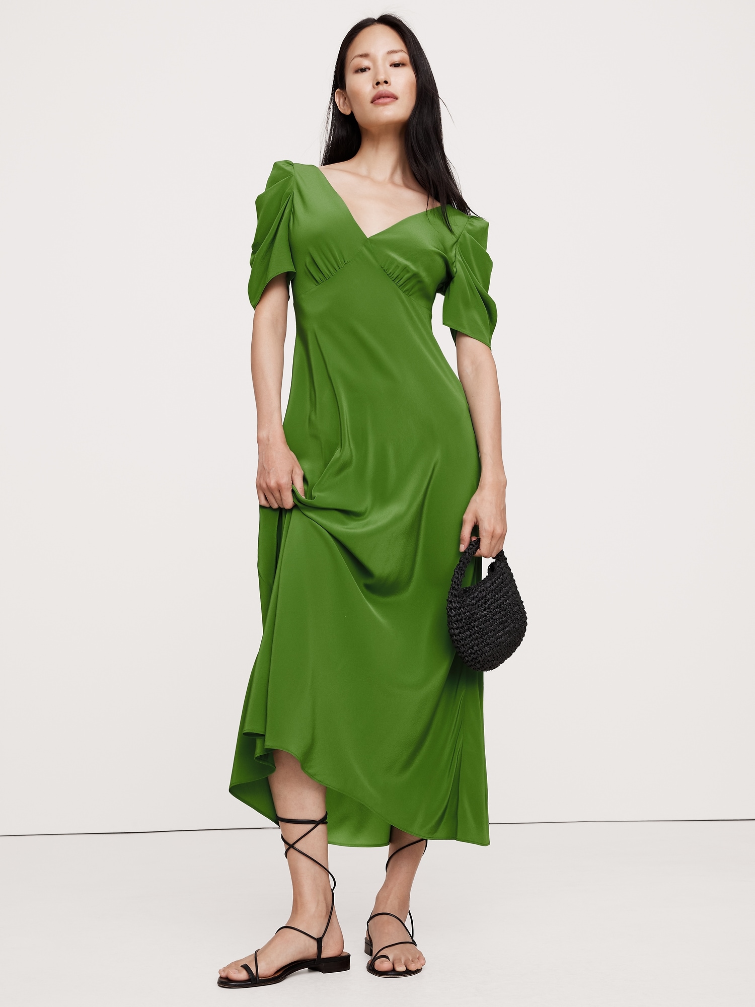 Matte Silk Maxi Dress - Green