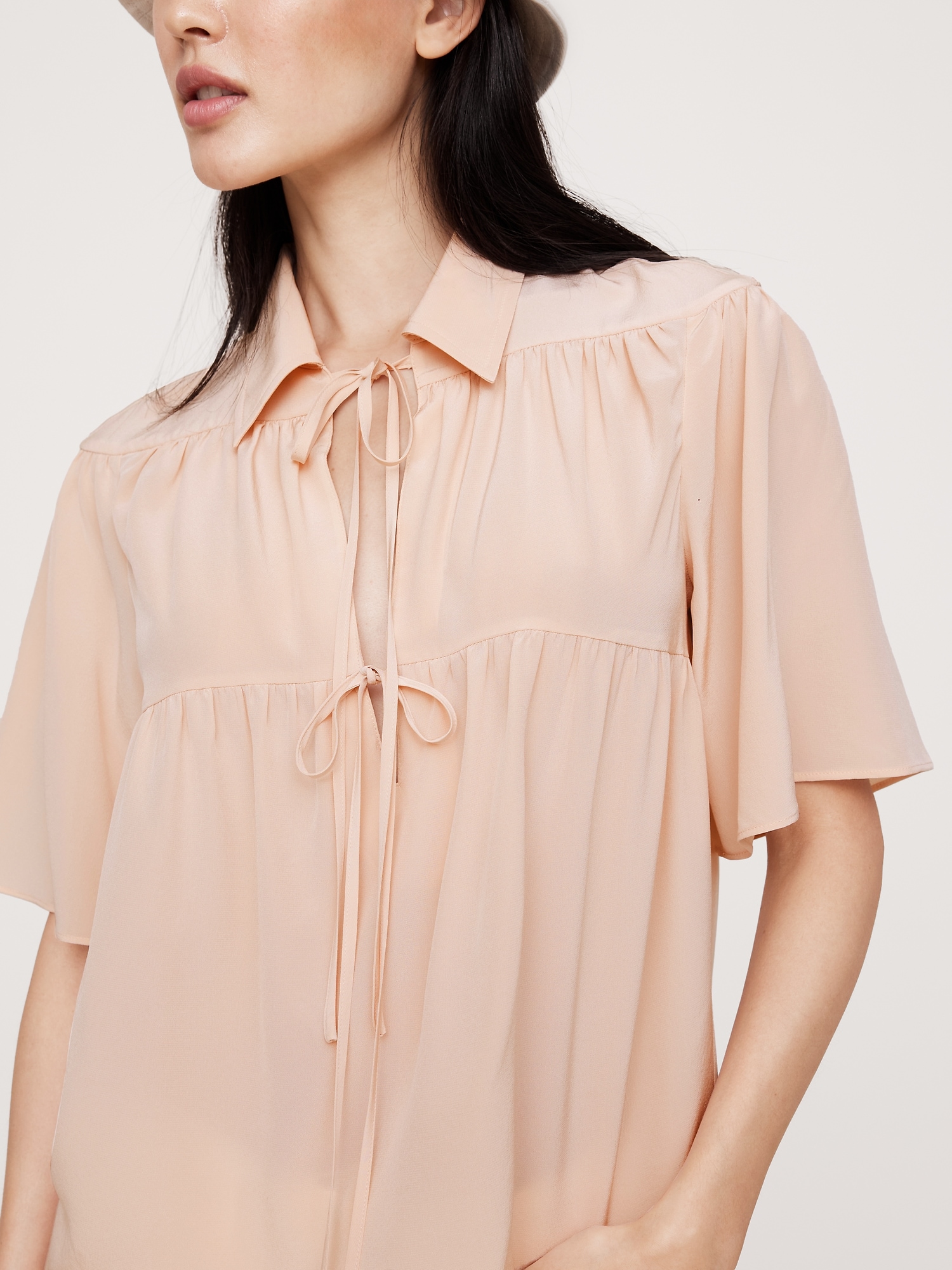 Matte Silk Tie-Front Shirt