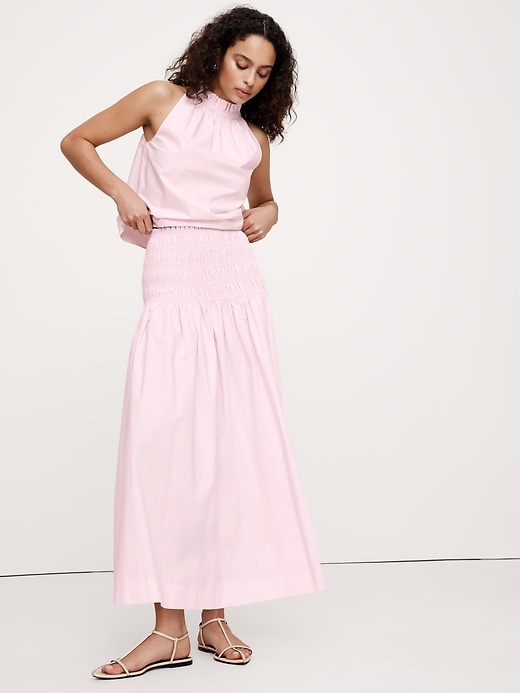 Cotton Poplin Smocked-Waist Maxi Skirt