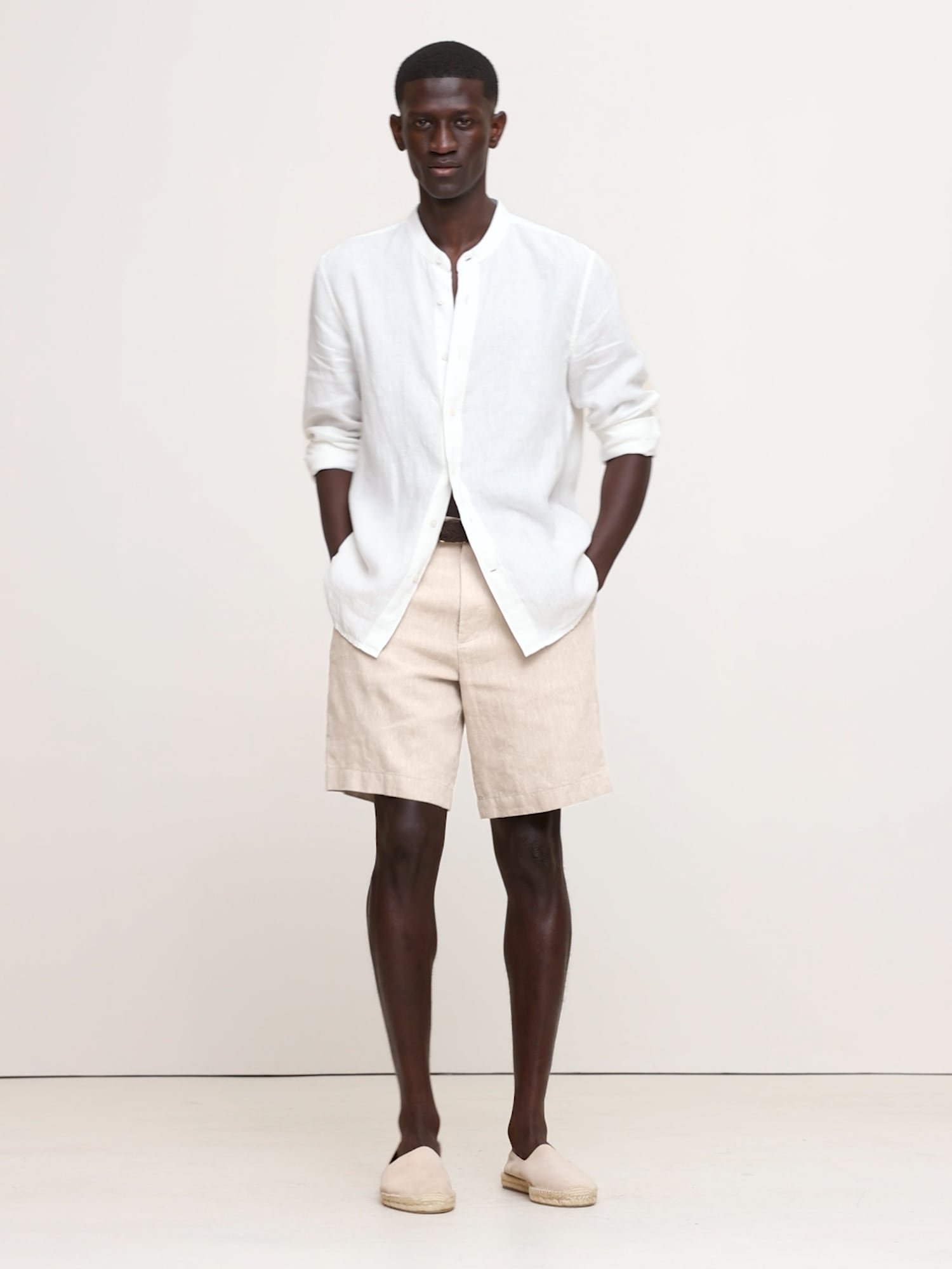 Image number 2 showing, Standard-Fit Linen Banded-Collar Shirt