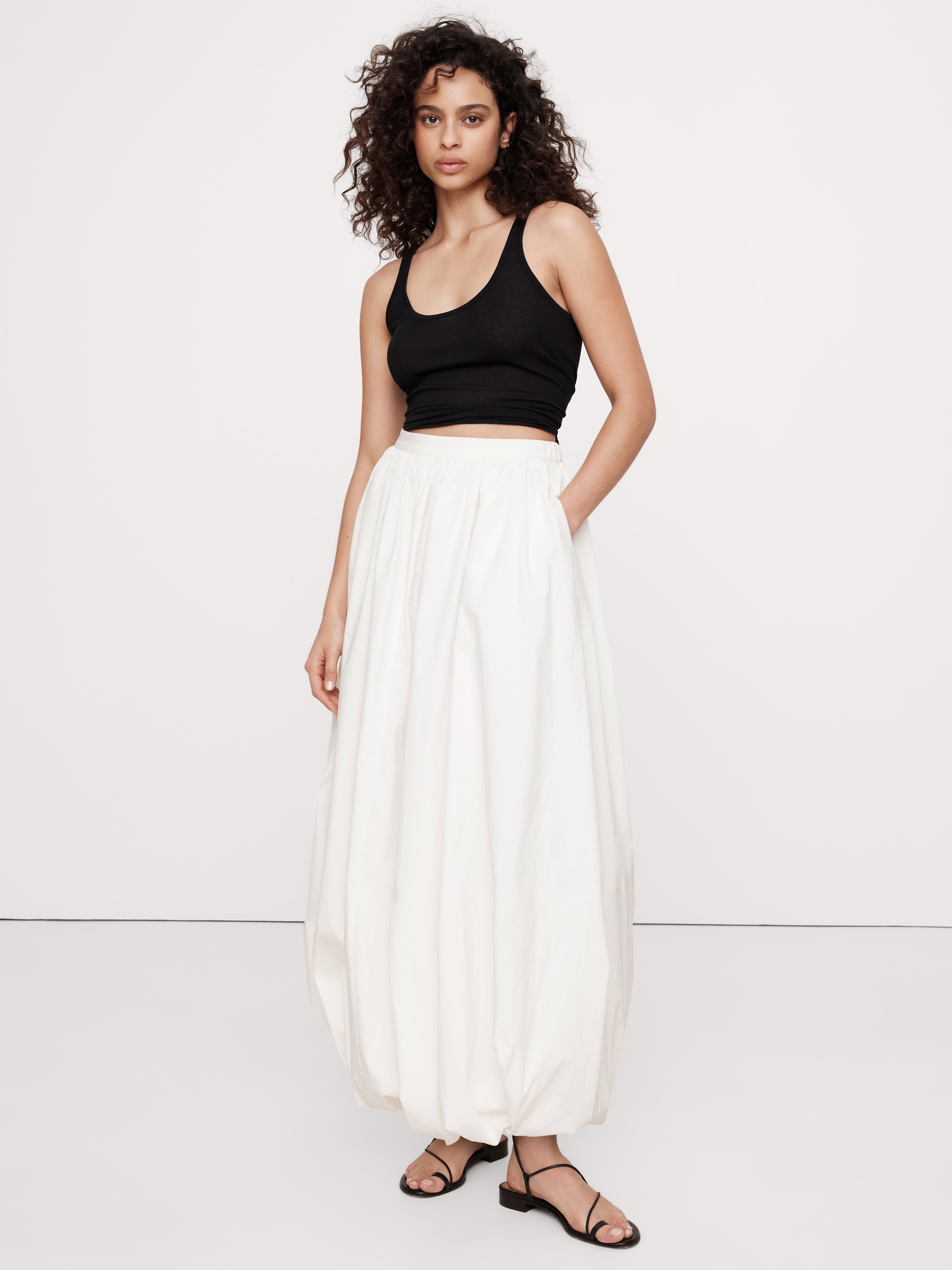 【BAON】Sanpco Balloon Nylon Banding Midi Skirt Tibi // Asymmetrical Balloon Skirt – VSP Consignment