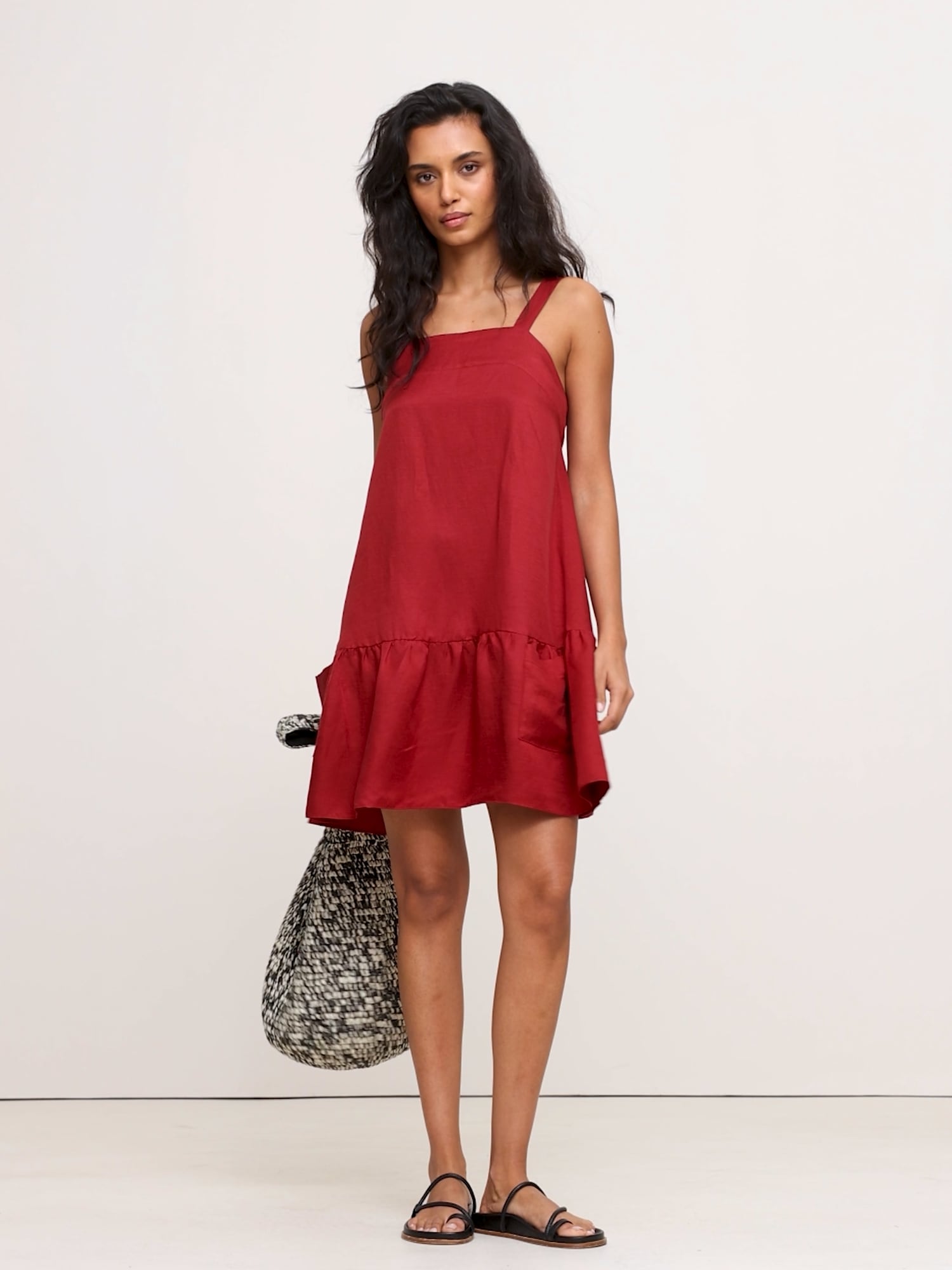 Image number 2 showing, Viscose-Linen Flounce-Hem Mini Dress