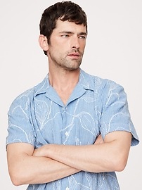 Standard-Fit Embroidered Linen-Cotton Resort Shirt