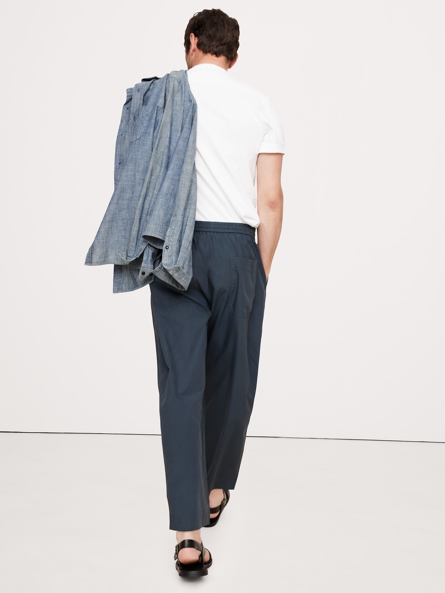 Loose Cotton Poplin Pull-On Cropped Pant