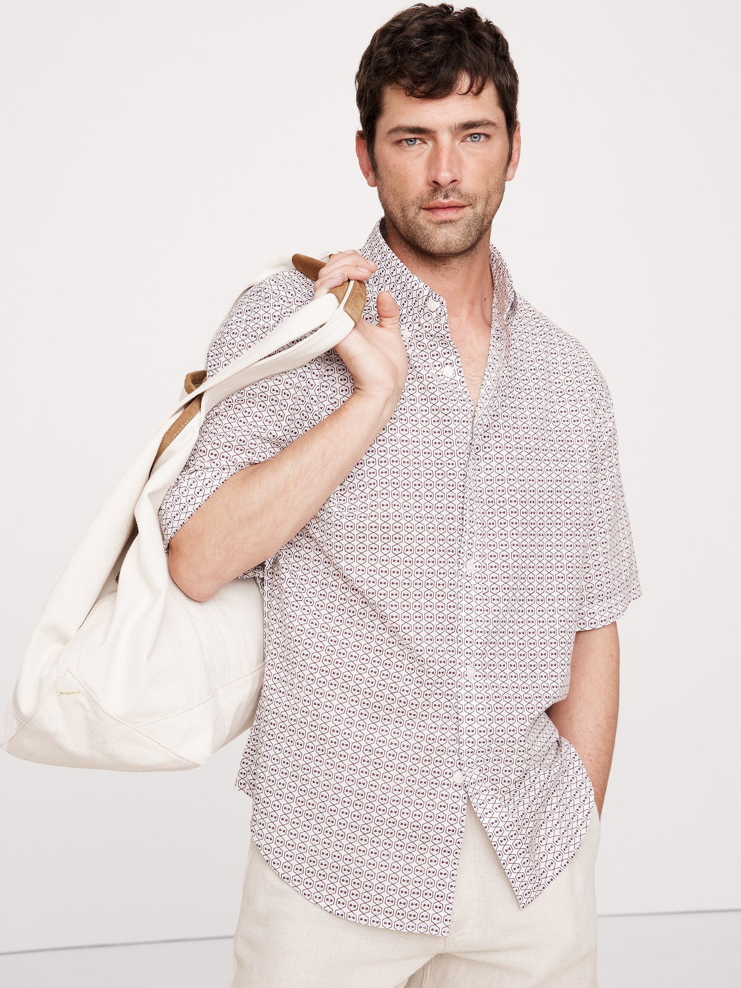 Relaxed-Fit Summerweight Cotton Short-Sleeve Shirt - Red