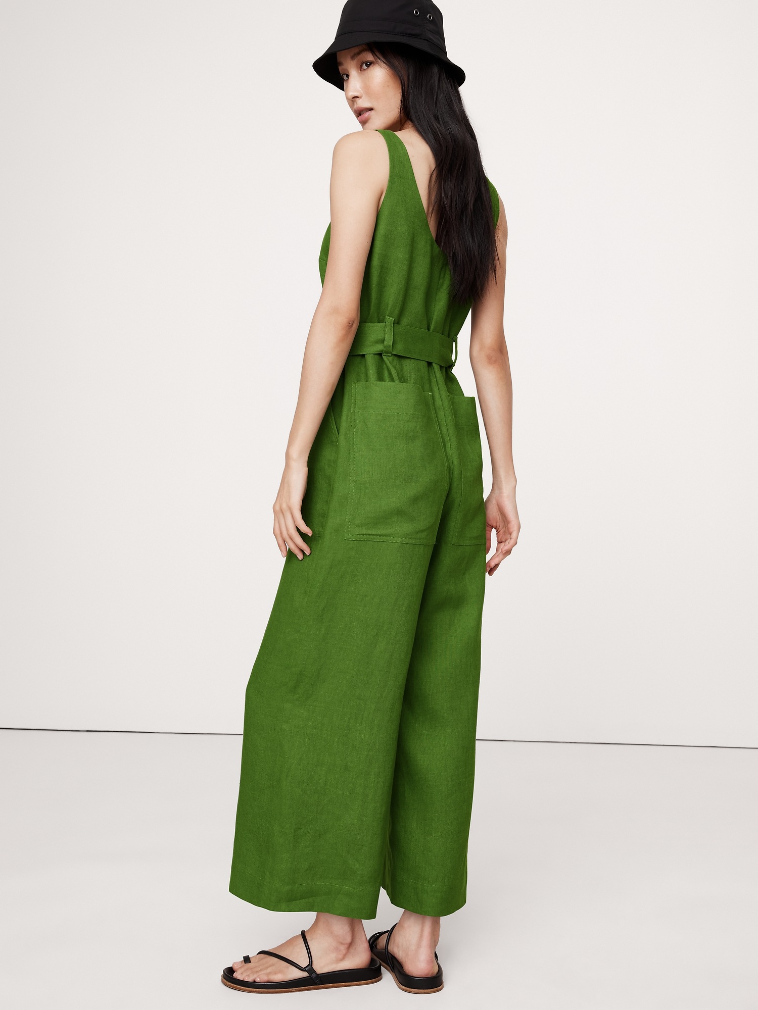 Women's V-Neck Tie Belted Wide Leg Jumpsuit – Parachute Style Harem Playsuit