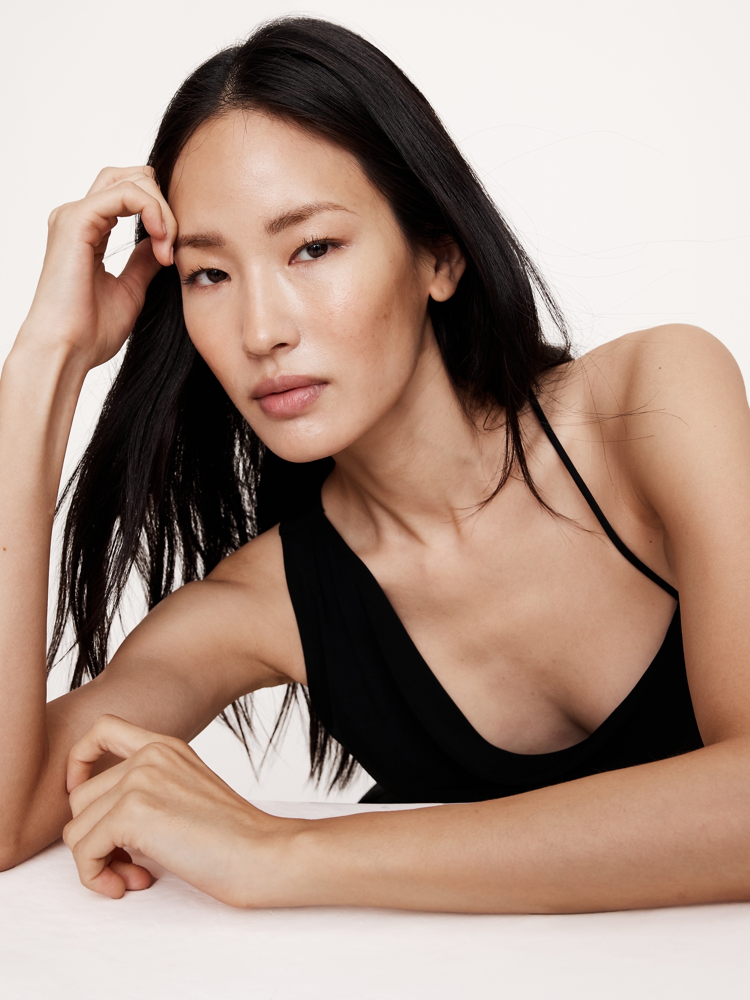 Crepe-Knit Draped Asymmetrical Tank