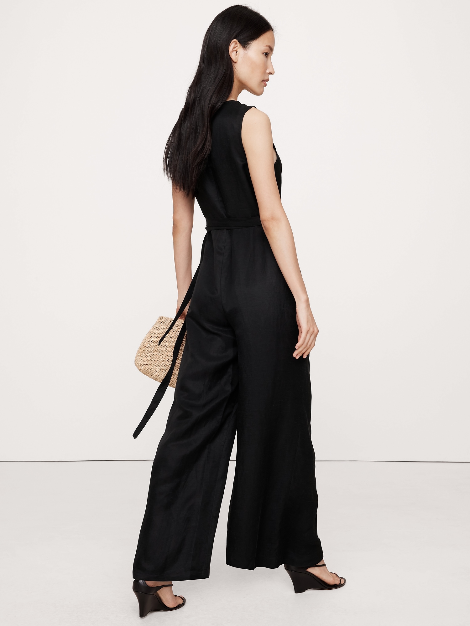 Viscose-Linen Wrap-Front Jumpsuit