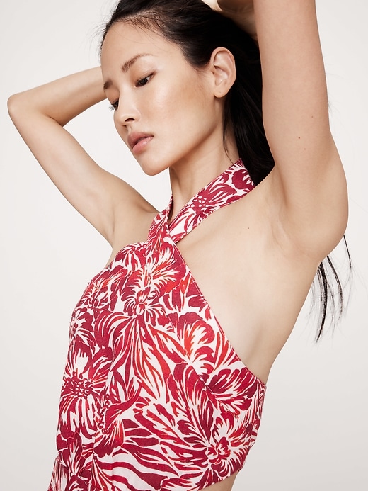 Linen Halter Cut-Out Mini Dress