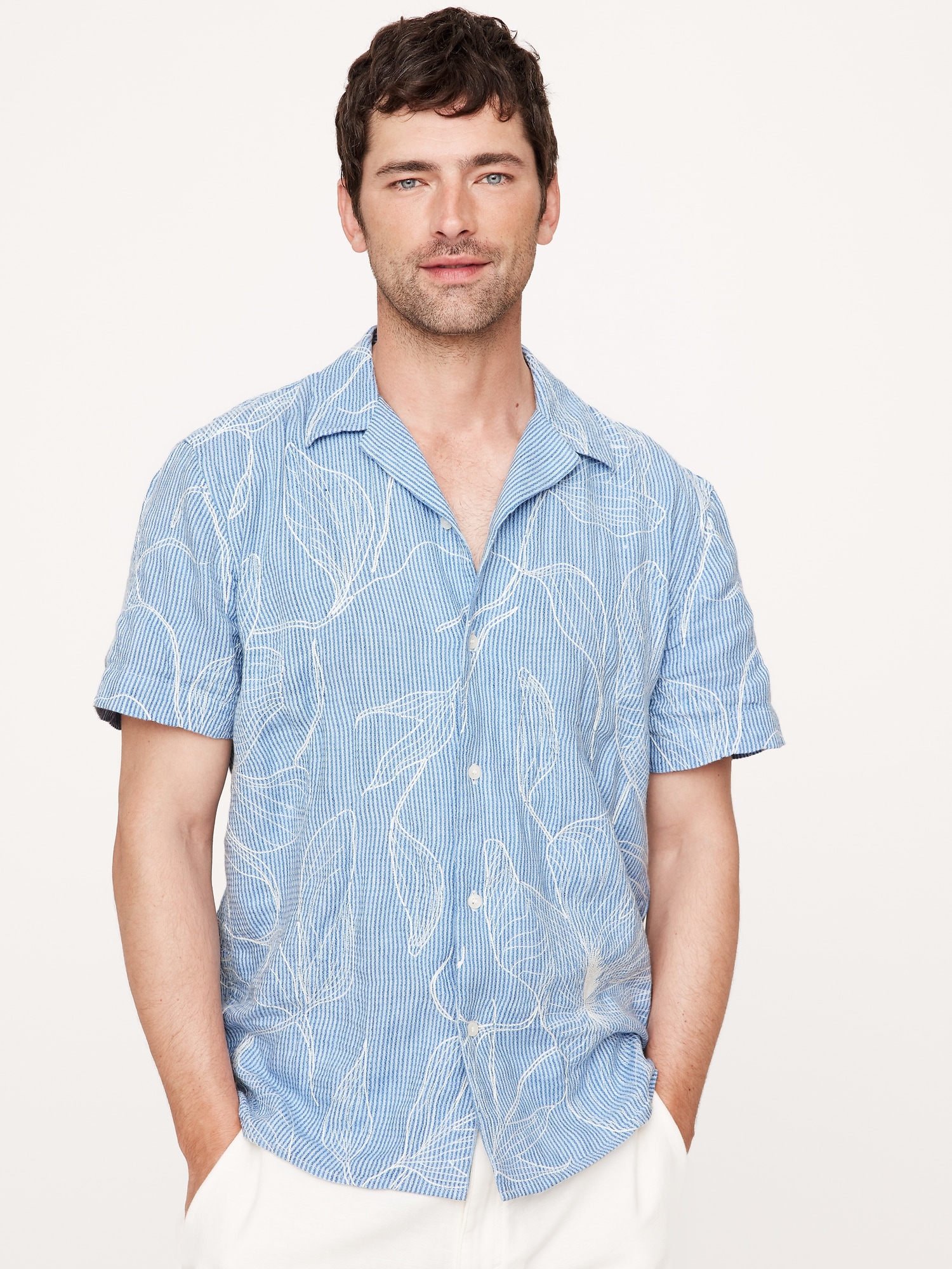 Standard-Fit Embroidered Linen-Cotton Resort Shirt