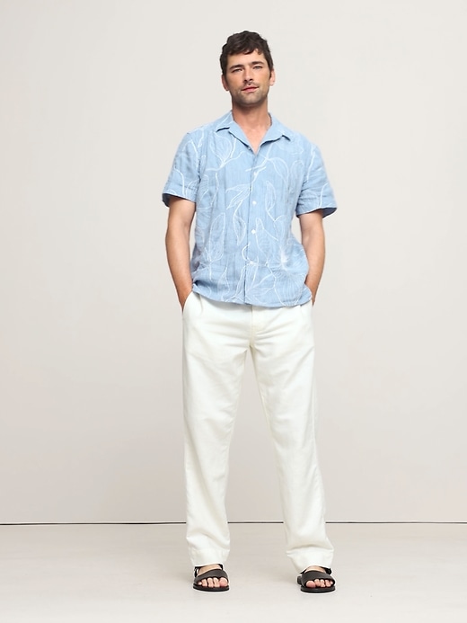 Standard-Fit Embroidered Linen-Cotton Resort Shirt | Banana