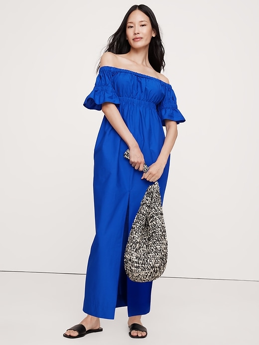 Cotton Poplin Off-The-Shoulder Maxi Dress