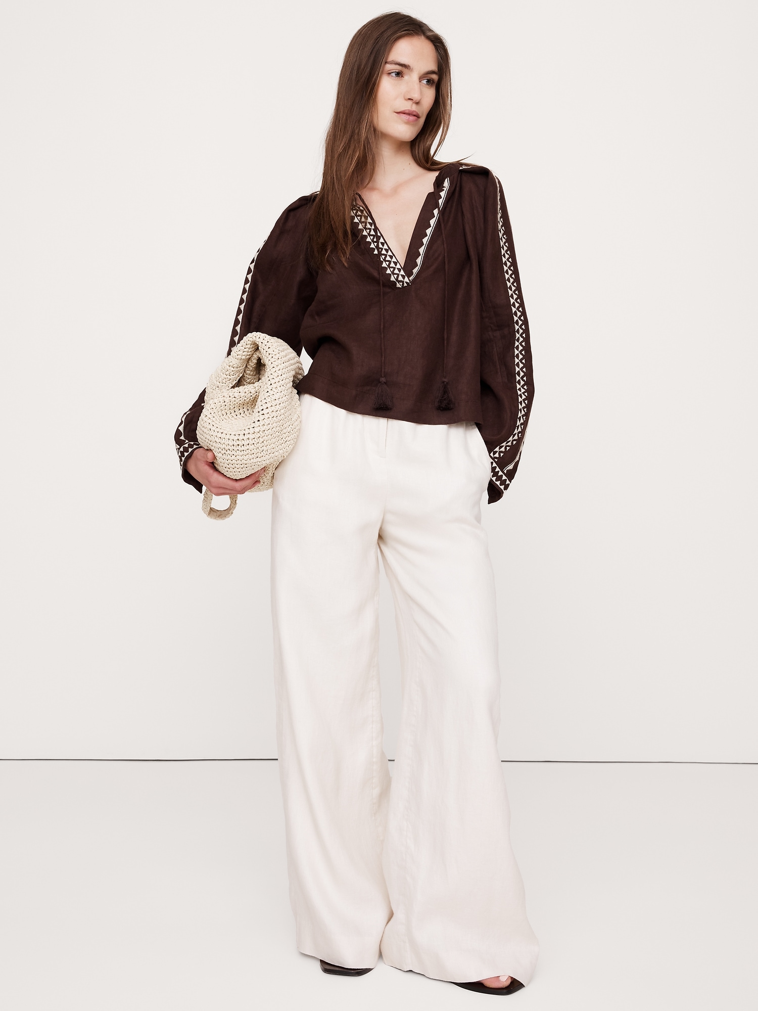 Embroidered Linen Peasant Blouse