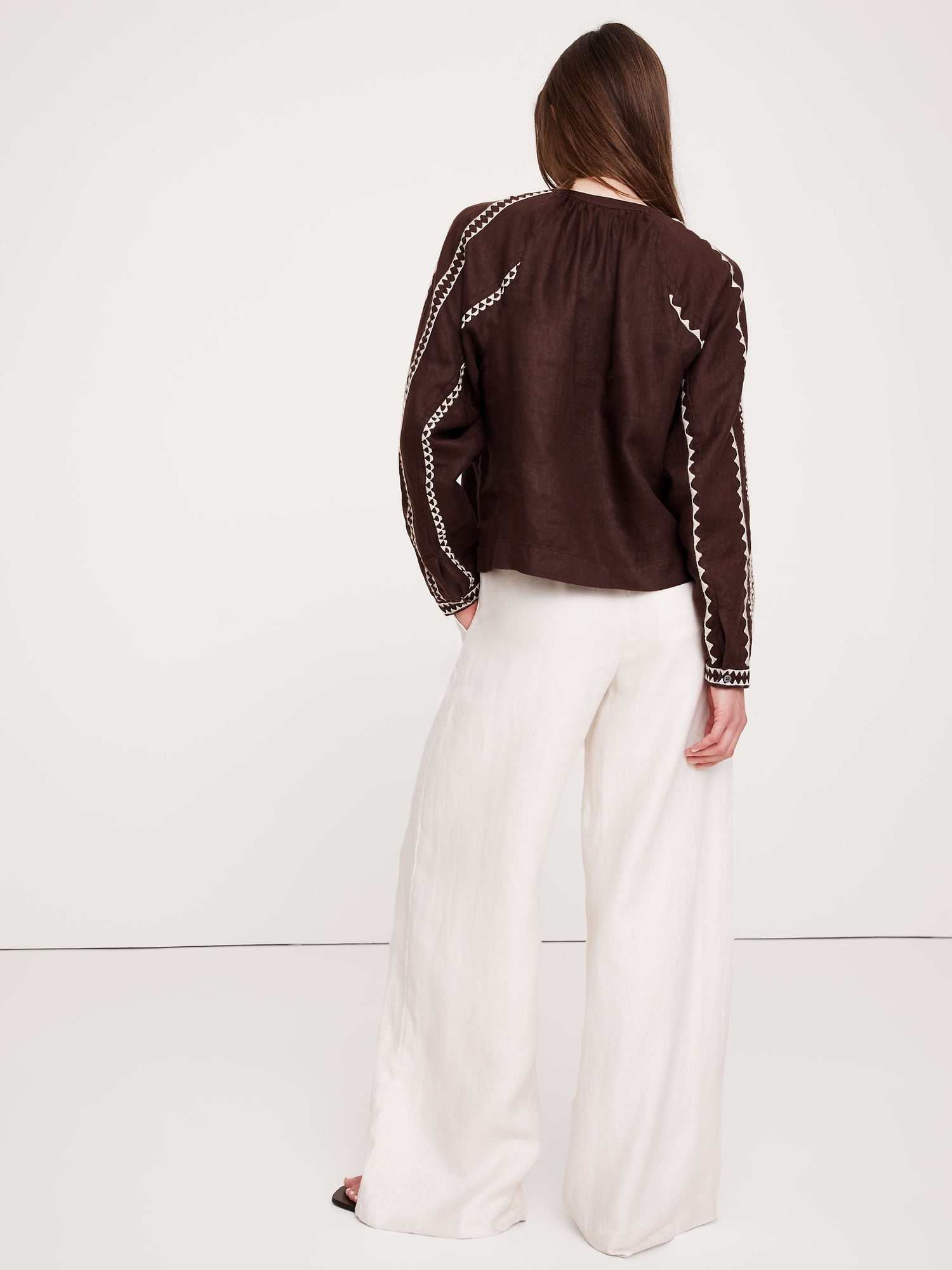 Embroidered Linen Peasant Blouse