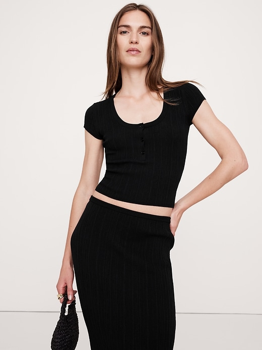 Crinkle Knit Cap-Sleeve Henley