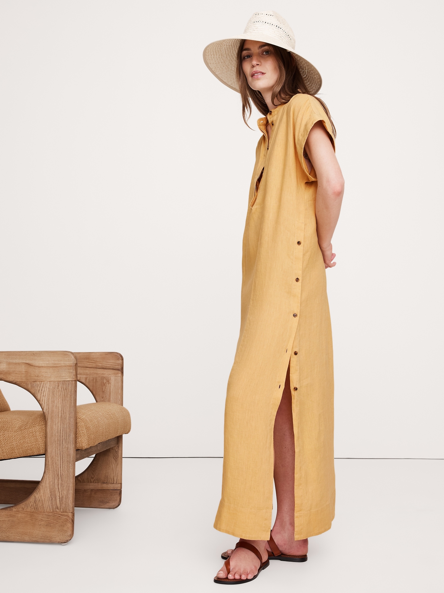 Linen Kaftan Maxi Dress