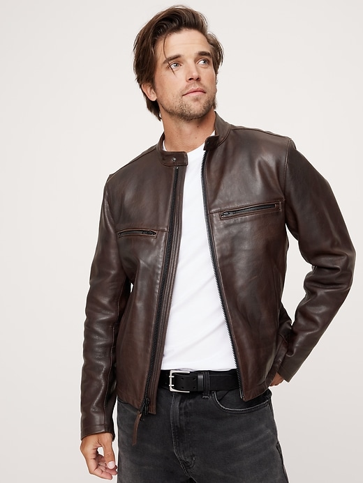 ジャケット・アウター banana republic cowhide leather jacket VTG Banana Republic 100% cow hide leather zipper front