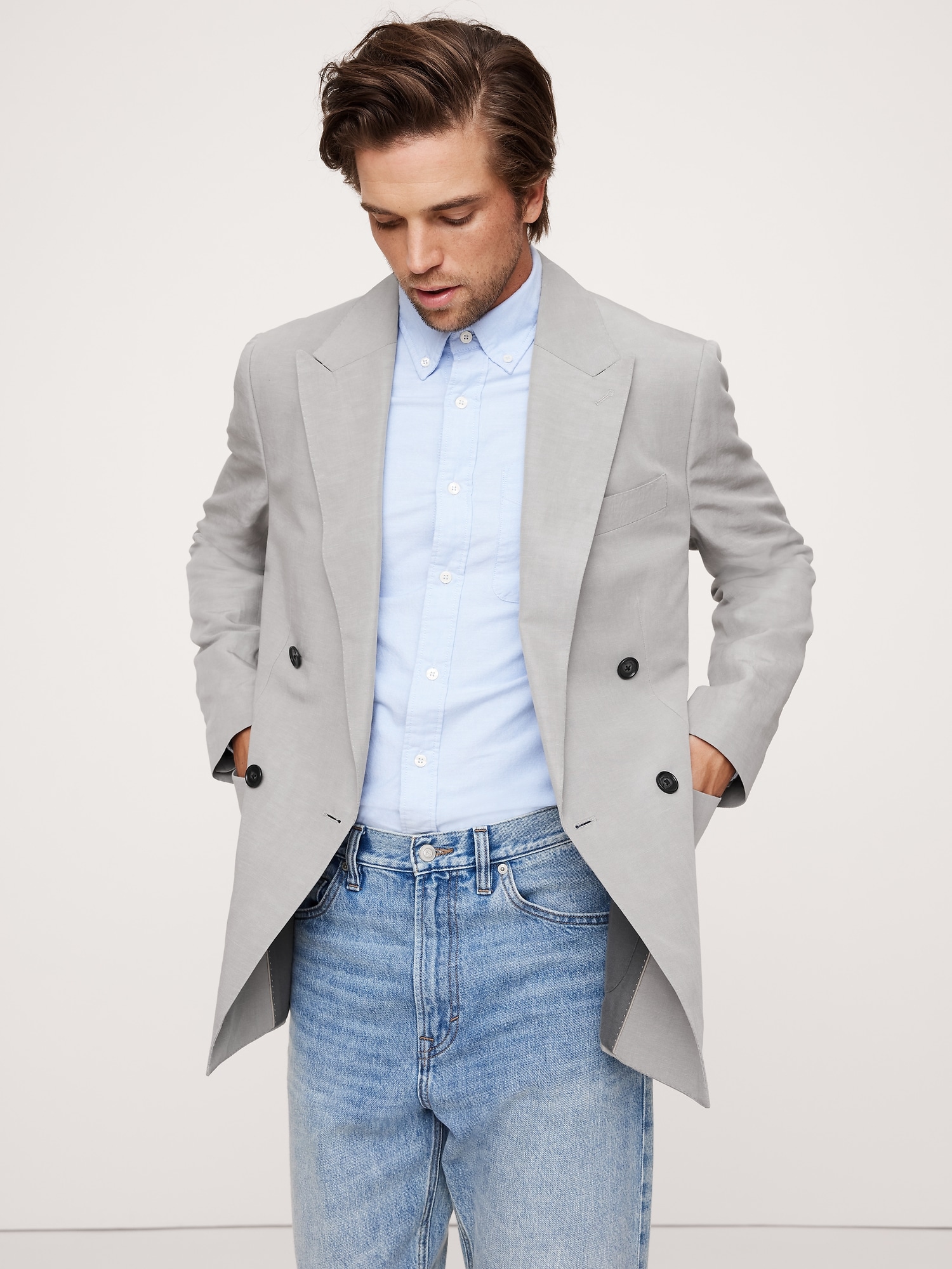 Relaxed Double-Breasted Tencel™-Linen Suit Jacket