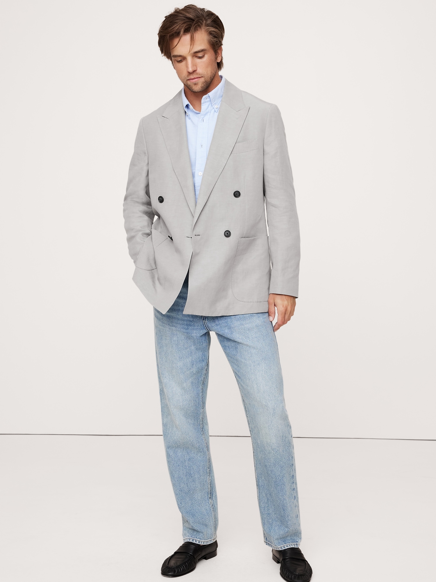 Relaxed Double-Breasted Tencel™-Linen Suit Jacket