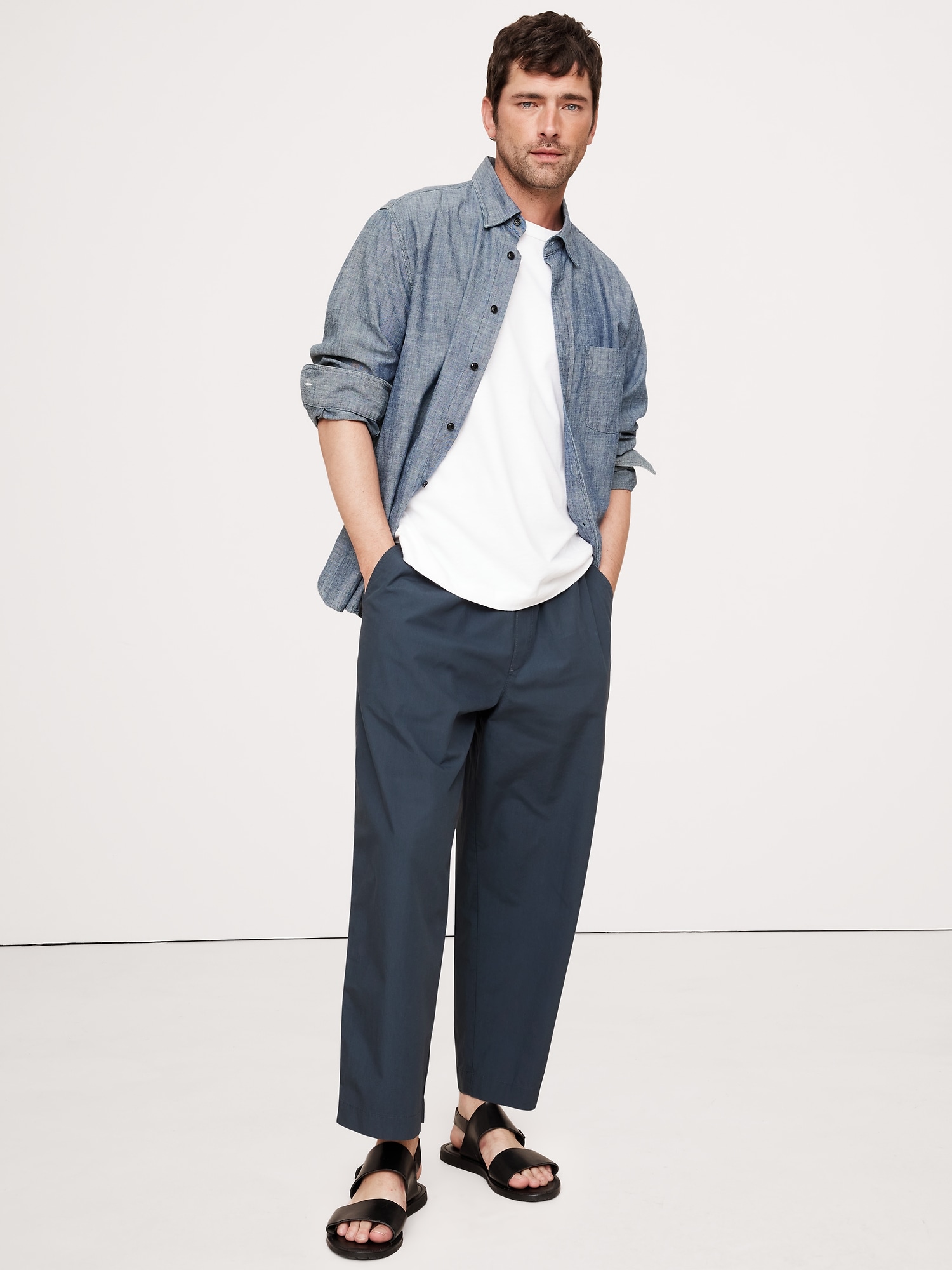 Loose Cotton Poplin Pull-On Cropped Pant
