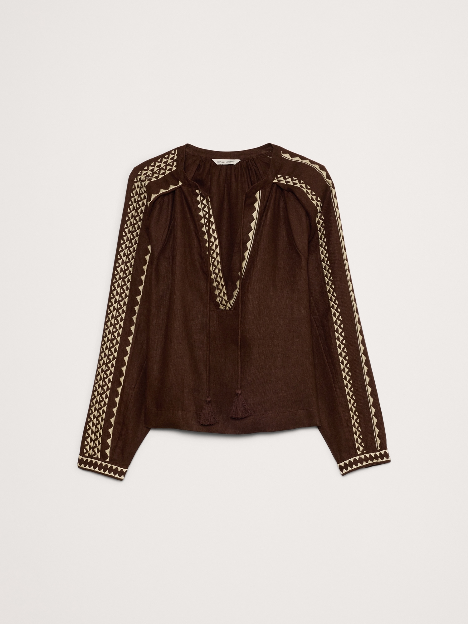 Embroidered Linen Peasant Blouse