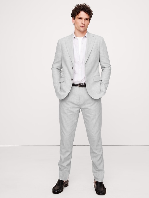 Herringbone Cotton-Linen Slim Suit Pant