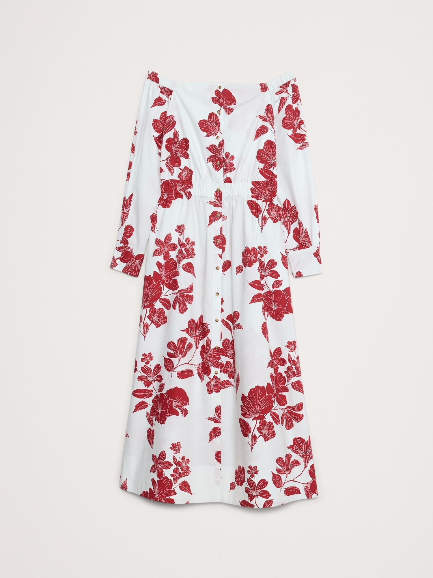 Cotton Poplin Off-the-Shoulder Long Midi Shirt Dress