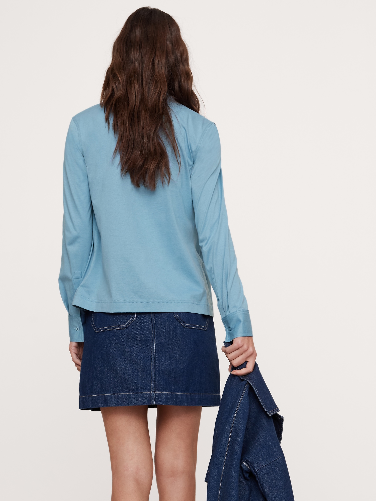 Silky Cotton Long-Sleeve Button-Down Shirt