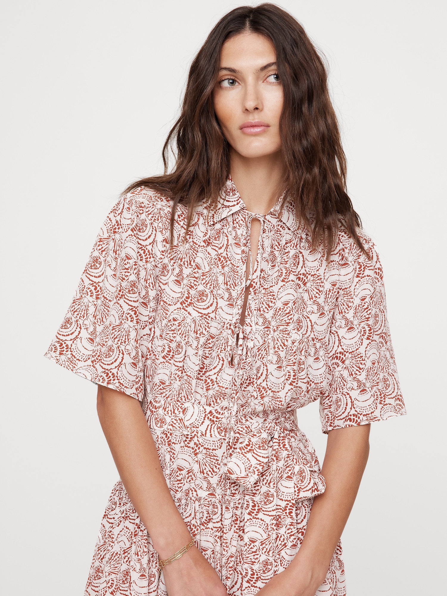 Matte Silk Tie-Front Shirt Dress
