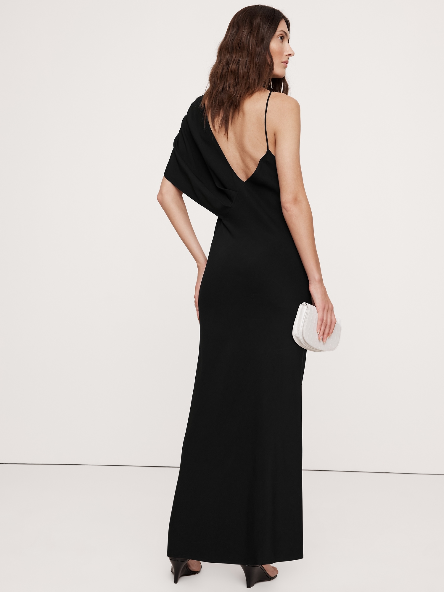 Stretch-Crepe Asymmetrical Open-Back Maxi Dress
