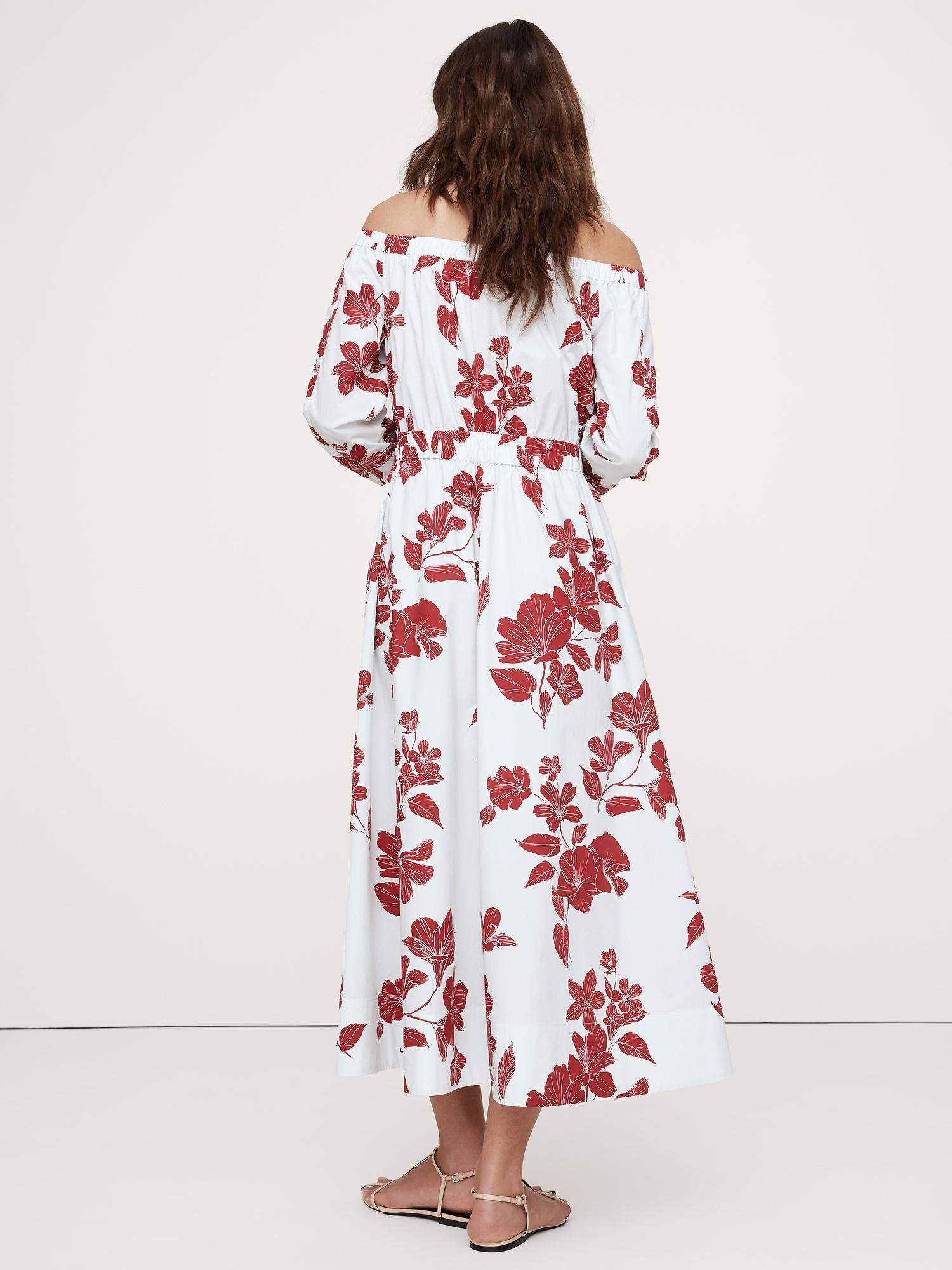 Cotton Poplin Off-the-Shoulder Long Midi Shirt Dress