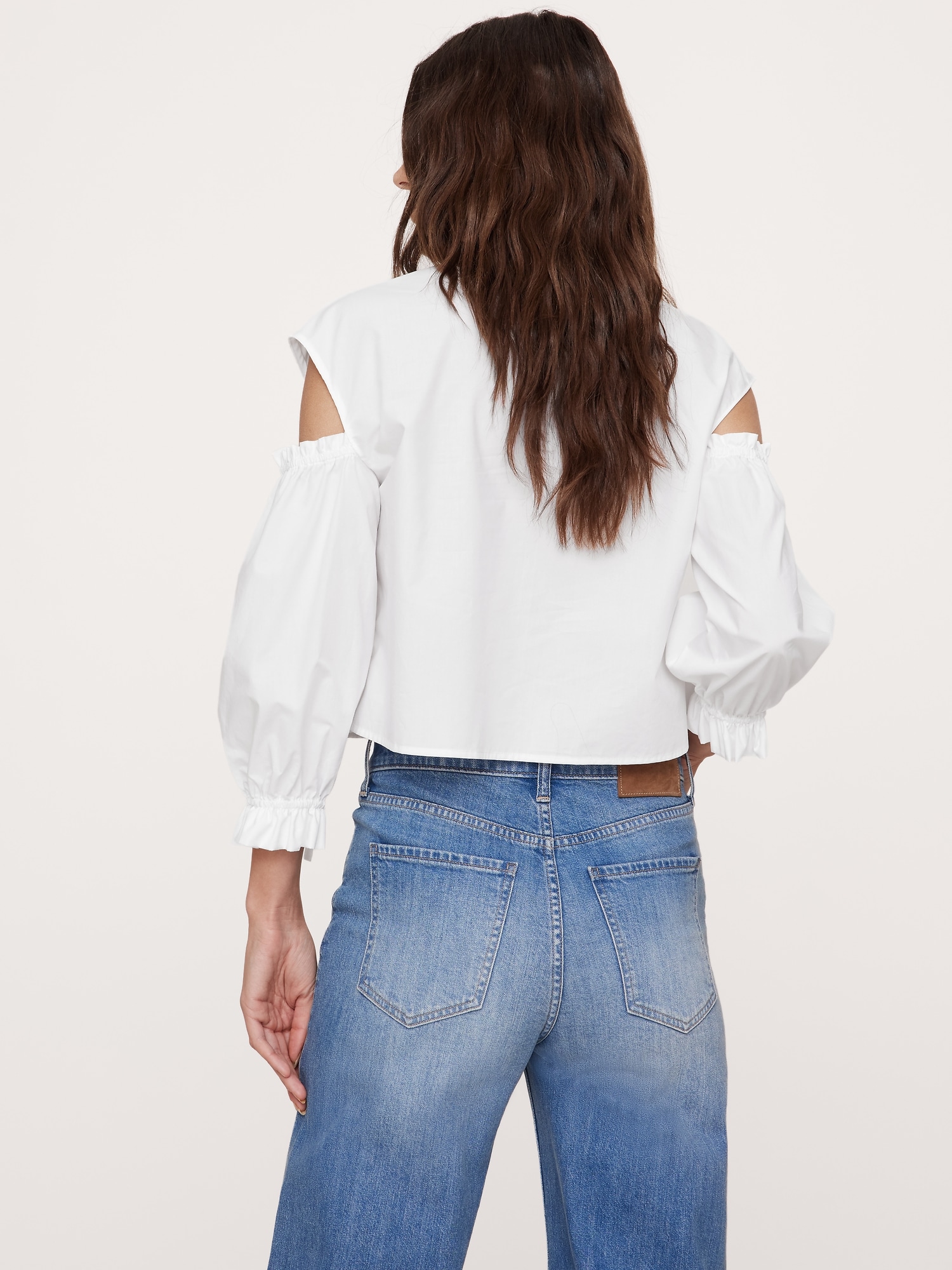 Image number 6 showing, Cotton Poplin Puff-Sleeve Cropped Top