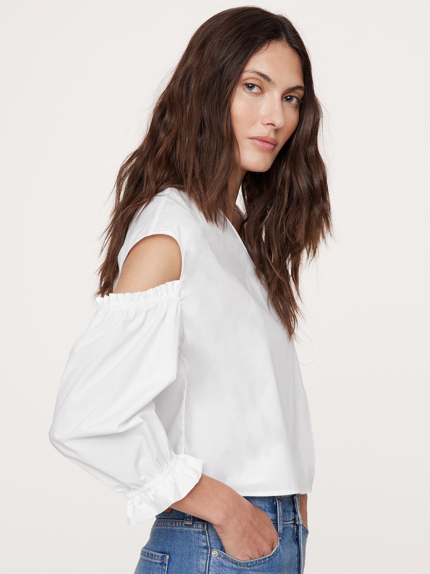 Image number 7 showing, Cotton Poplin Puff-Sleeve Cropped Top