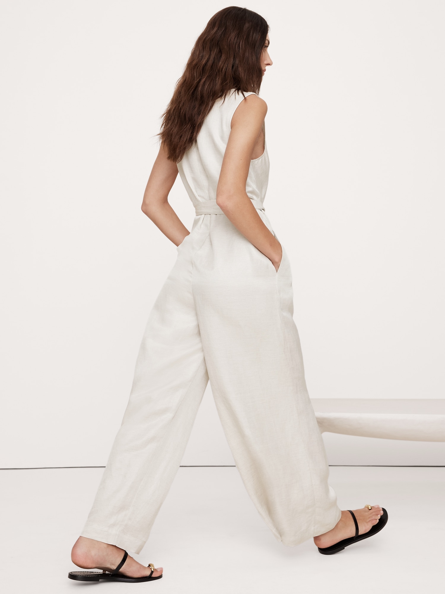 Viscose-Linen Wrap-Front Jumpsuit