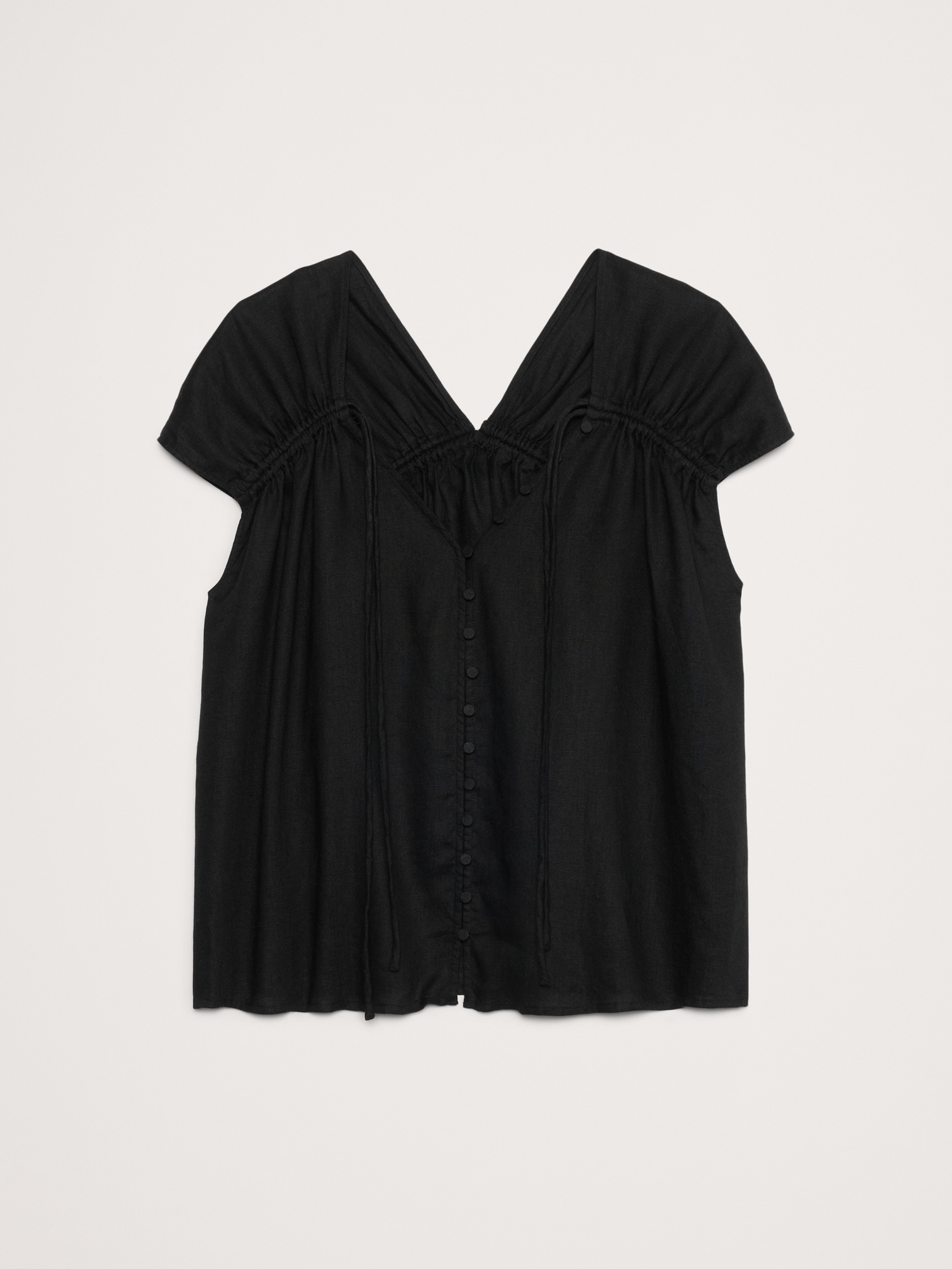 Oversized Linen Button-Front Drawstring Top