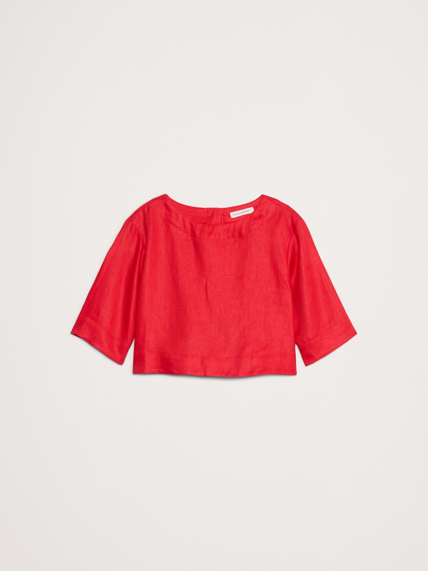 Linen Boat-Neck Cropped Top