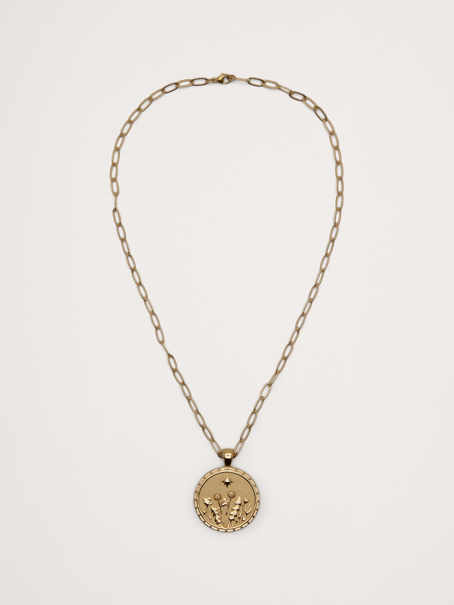 Wanderlust Wildflower Pendant Coin with Chain by Jane Win