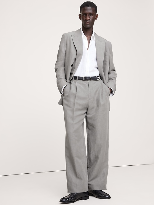 Herringbone Cotton-Linen Slim Suit Pant