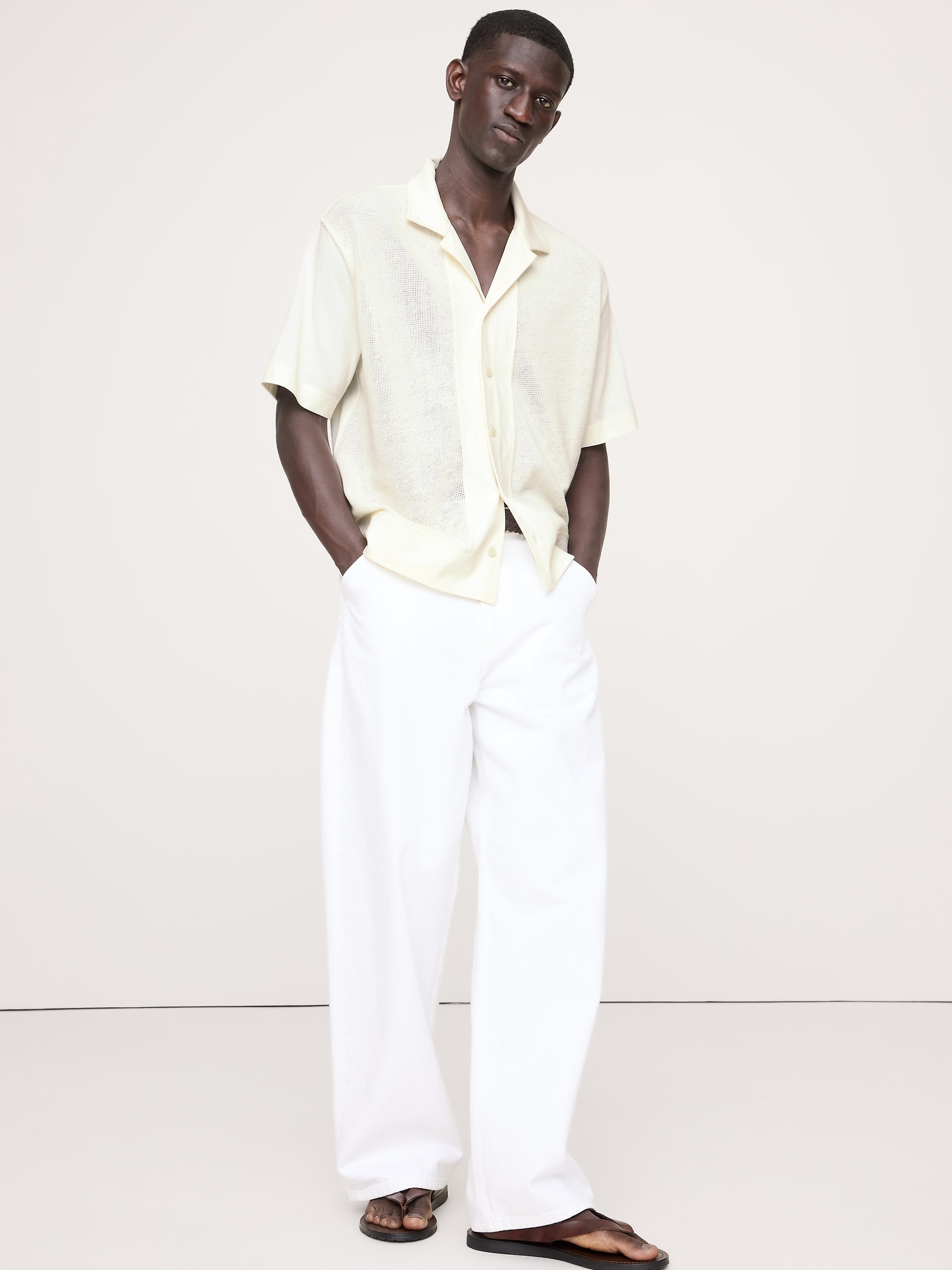 Cotton Mesh Resort Shirt - White