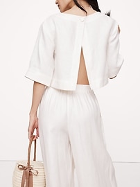 Linen Boat-Neck Cropped Top