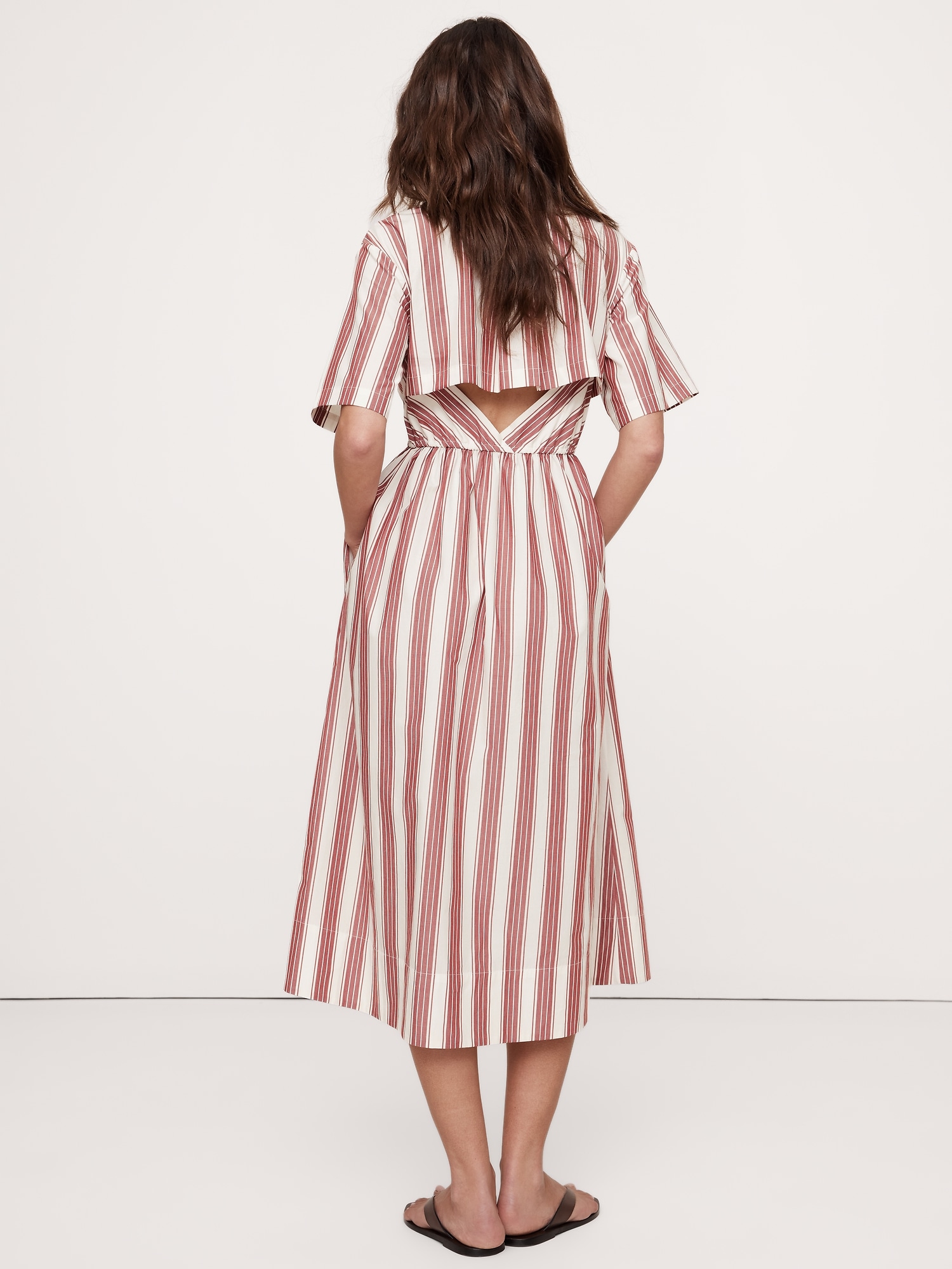 Cotton Poplin Open-Back Shirt Dress